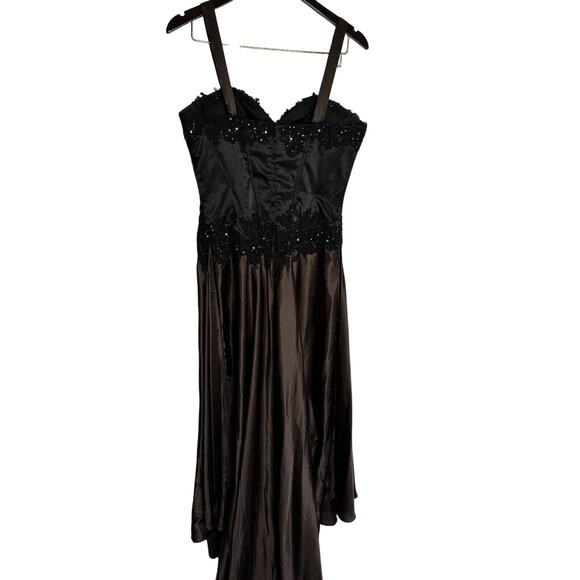 Jovani Embellished Lace Brown Satin Black Beaded Prom Evening Gown 12 Pageant - Picture 6 of 16